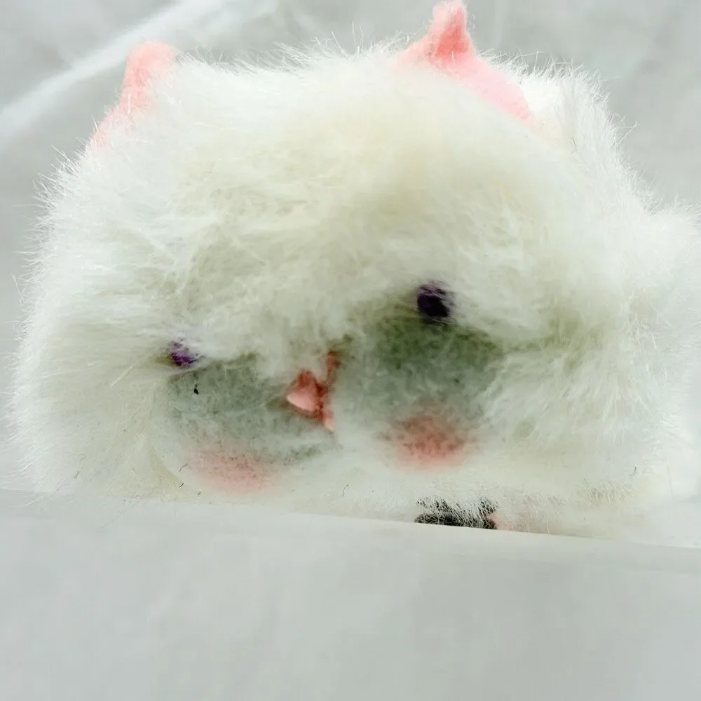 Wallace Berrie Bon Bon Plush Flat White Cat Pink Cheeks 6” Vintage 1980 #150
